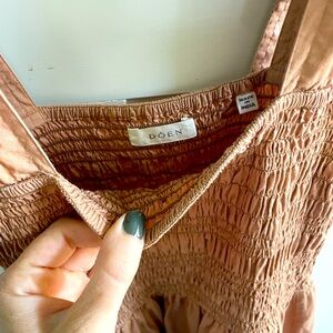 Doen Dresses | Doen Smocked Tie Strap Dress Brown / Tan s| Color: Brown/Tan